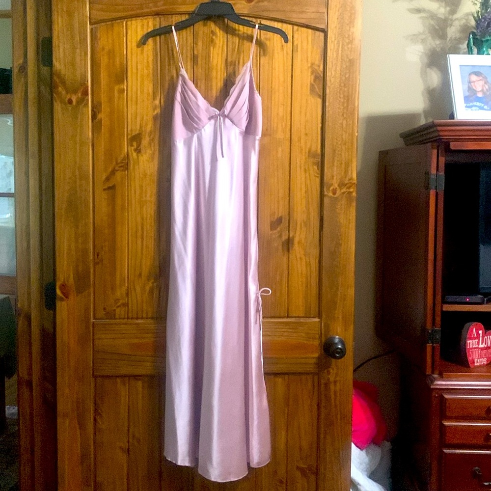 Blush Satin Chemise with Lace Trim